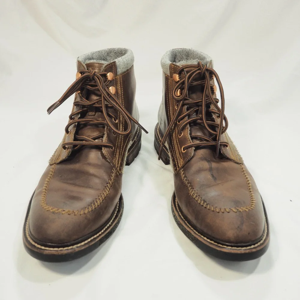 Woolrich Woodwright Boots Mens 9.5 Brown Leather Wool Lined Moc Toe Lace Up